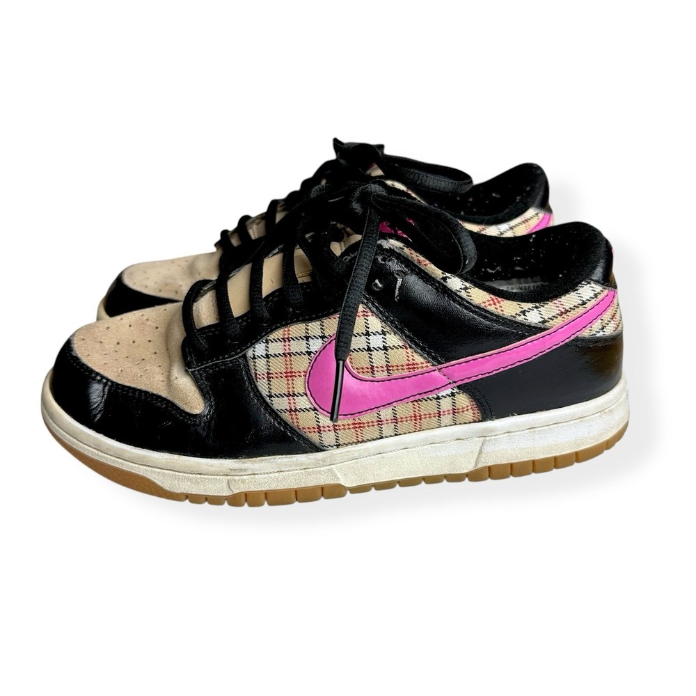 Nike Dunk Low Girls‎ Shoes Plaid Size 5 Hemp/Pinkfire Ii-Sail-Light Brown 2008 - Picture 5 of 13